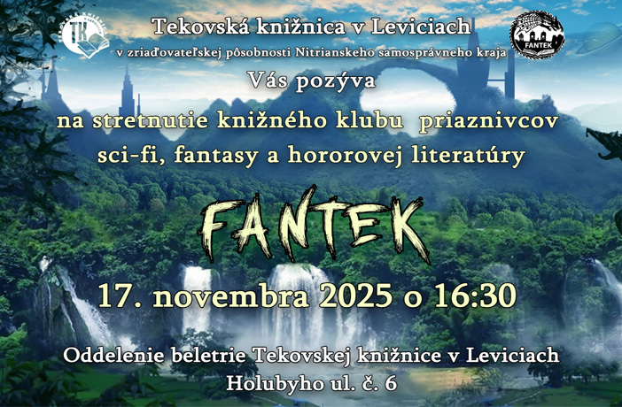 Stretnutie knižného klubu FANTEK, v pondelok 17. novembra o 16:30 v Oddelení beletrie TK LV.