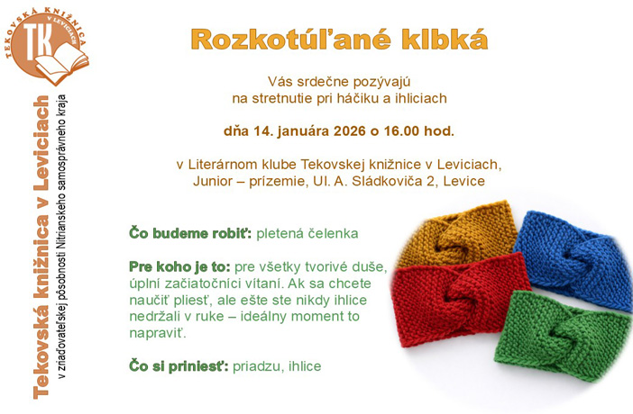 ROZKOTÚĽANÉ KLBKÁ v stredu 14. januára o 16:00 v Literárnom klube TK LV.
